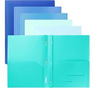 Youngever Paquete de 12 carpetas de plástico resistente con dos bolsillos con 3 puntas, cierre de puntas de metal, carpeta de plástico resistente de 2 bolsillos, en 6 colores costeros