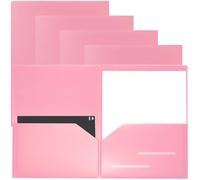 Youngever Paquete de 6 carpetas de plástico resistente con dos bolsillos, carpeta de plástico resistente con 2 bolsillos (rosa)