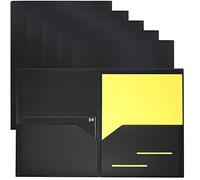 Youngever Paquete de 6 carpetas de plástico resistente con dos bolsillos, carpeta de plástico resistente con 2 bolsillos (color negro)