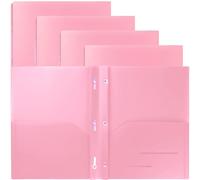 Youngever Paquete de 6 carpetas de plástico resistente con dos bolsillos con 3 puntas, cierre de puntas de metal, carpeta de plástico resistente con 2 bolsillos (rosa)