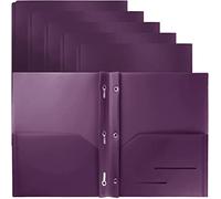 Youngever Paquete de 6 carpetas de plástico resistente de dos bolsillos con 3 puntas, cierre de puntas de metal, carpeta de plástico resistente de 2 bolsillos (morado)