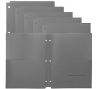 Youngever Paquete de 6 carpetas de plástico resistente de dos bolsillos, separadores de carpetas con bolsillo, carpeta perforadora de 3 agujeros con muescas, carpetas de carpetas (gris)