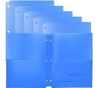 Youngever Paquete de 6 carpetas de plástico resistente de dos bolsillos, separadores de carpetas con bolsillo, carpeta perforadora de 3 agujeros con muescas, carpetas de carpetas (azul)