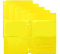 Youngever Paquete de 6 carpetas de plástico resistente de dos bolsillos, separadores de carpetas con bolsillo, carpeta perforadora de 3 agujeros con muescas, carpetas de carpetas (amarillo)