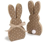 youngfocus 2 unidades, 2 patrones de conejos de madera, figuras pequeñas de 17 cm, conejos de Pascua, decoración de madera natural, decoración de Pascua, regalo para decoración de Pascua (marrón)