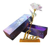 Youngine Colorido Rosa Flores Artificiales Hoja de Oro Rosa de 24 Quilates Regalos de Full Blossom para el Día de la Madre | Dia de San Valentin | Cumpleaños | Boda, con Caja y Base