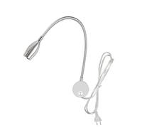 Youngine Lámpara de lectura, luz de lectura LED de cabecera flexible 3W con interruptor y enchufe con cable para dormitorio Office Hotel, 6000K (04 Plata - Blanco Frio)