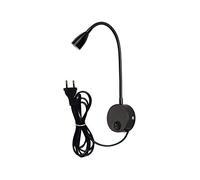 Youngine Lámpara de lectura, luz de lectura LED de cabecera flexible 3W con interruptor y enchufe con cable para dormitorio Office Hotel, 6000K (04 Negro - Blanco Frio)