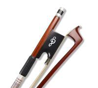 YoungMonic Arco profesional de violín de madera de Brasil 4/4 con incrustaciones de alambre de seda de color, arco de violín de ébano, contrapunto - Arco de crin de caballo blanco mongol sin blanquear