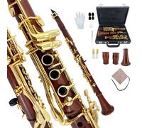 YoungMonic - Clarinete en Si bemol Bb con cuerpo de madera de palo de rosa, teclas doradas. Kit completo para principiantes con estuche duro, juego completo de iniciación con kits de cuidado para un