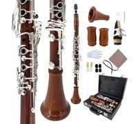 YoungMonic Clarinete en Si bemol de madera de palo de rosa con teclas plateadas, estuche duro y boquilla - Opción asequible para principiantes y estudiantes intermedios, kits de iniciación completos