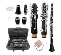 YoungMonic Ebonite C Clarinete con bolsa de transporte y kit de cuidado profesional 17 teclas C Tuning Clarinete con 2 barriles para principiantes y orquestas, incluye lengüetas, boquilla, accesorios
