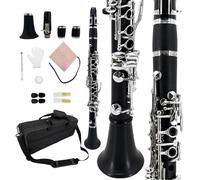 YoungMonic Ebonite E - Clarinete plano con teclas plateadas para interpretación orquestal profesional, clarinetes E negros con bolsa de transporte acolchada y kit de mantenimiento completo (n1)