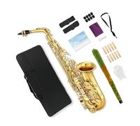YoungMonic Kit de saxofón alto E Flat para adultos, estudiantes, saxofón principiante, con boquilla, funda de transporte, correas, 10 varillas (dorado)