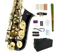 YoungMonic Saxofón E Flat, kit completo de saxofón alto Eb dorado/negro con funda de transporte y accesorios para principiantes