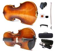 YoungMonic Violín Advance 4/4 de tamaño completo, hecho a mano, para estudiantes profesionales, funda de transporte y accesorios, arce de llama maciza y accesorios de ébano de madera de abeto