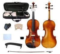 YoungMonic Violín eléctrico de escala 4/4 hecho a mano con piezas de arce y ébano a la moda de llama de tigre, viene completo con funda y lazo (botón de ébano, patrón de arce de llama grande)