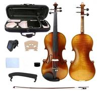 YoungMonic Violín eléctrico de escala 4/4 hecho a mano con piezas de arce y ébano a la moda de llama de tigre, viene completo con funda y lazo (botón de ébano, patrón de arce de llama pequeña)