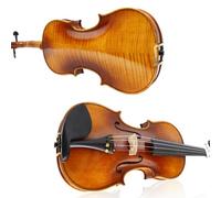 YoungMonic Violín eléctrico superior hecho a mano a escala 4/4 con piezas de arce y ébano a la moda de llama de tigre, viene completo con funda y lazo (botón de ébano, llama arce, patrón grande)