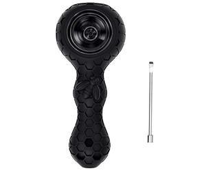 YoungRich Pipa de Silicona Con una cuchara para Fumar,Forma de panal Grueso Tubos de Fumar Pequeña Hermoso Resistente al calor Hecho a Mano pipes Regalo para Padre,Esposo y Colección de Arte(Negro)