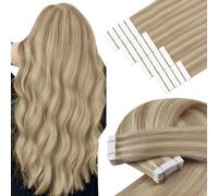 YoungSee Extensiones adhesivas de pelo rubio invisible, en extensiones de pelo rubio dorado, rubio medio, cintas de tensión, rubio, extensiones de pelo real, liso para mujer, 40 cm, 50 g