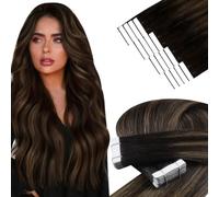 YoungSee Extensiones de pelo real degradado, 50 cm, color marrón oscuro, marrón medio, extensiones de cinta invisible, para cabello liso, para mujer, 50 g, 2/2/6