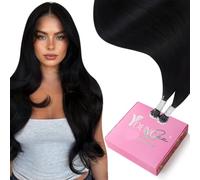 YoungSee Nanoring Extensiones de pelo humano negro, 60 cm, nano anillo, extensiones de pelo humano largo, con nano cuentas, extensión de pelo humano Remy recto para mujer, 50 g