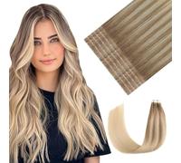 Youngsmile Extensiones invisibles de cabello real, 35 cm, 30 g, 20 unidades, #8T60 Ombre marrón ceniza a rubio platino, #8T60,14 pulgadas