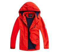 YoungSoul Impermeable con Forro Polar Niño, Chaqueta Softshell Niña, Chubasquero Cortavientos con Capucha Desmontable Rojo negro, 7-8 años/L