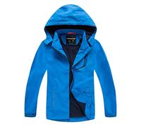 YoungSoul Impermeable con Forro Polar Niño, Chaqueta Softshell Niña, Chubasquero Cortavientos con Capucha Desmontable Azul, 7-8 años/L