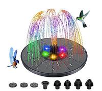 YOUNICE Fuente solar de 3 W, 160 mm, con luz LED de color y batería integrada de 2500 mAh con 8 boquillas, bomba solar para bebederos de pájaros, estanques pequeños, peces, decoración de jardín