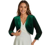 YOUNIFIZ - Cárdigan de bolero con manga de 3/4 para mujer, de terciopelo, con abertura frontal, sastre, para cóctel y fiesta, verde oscuro, XXL
