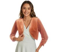 YOUNIFIZ - Cárdigan de bolero con manga de 3/4 para mujer, de terciopelo, con abertura frontal, sastre, para cóctel y fiesta, Rosa y naranja., M
