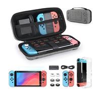 Younik 14 en 1 Paquete de accesorios para Switch, Estuche de Transporte Grande Para Switch 2017, Estuche de Viaje Para Switch Apto para Consola, J-con Grip, Adaptador de CA (Gris, Patrón de Botones)