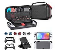 Younik Kit de Accesorios para Switch OLED, 15 en 1 con Estuche para Switch, Soporte Ajustable, 2 Protectores de Pantalla, 2 agarres y 2 Fundas Protectoras de TPU para los J-con