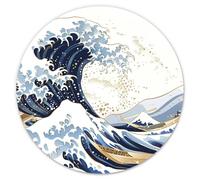younikat Alfombrilla de ratón diseño Gran Ola I Ø 22 cm Redondo I Alfombrilla de tamaño estándar I Antideslizante I Azul japonés I dv1459