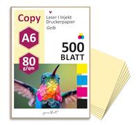 younikat Papel DIN A6 de 80 g/m², 500 hojas en amarillo claro, papel para fotocopiadora en blanco, papel de recetas I dv1506