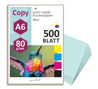 younikat Papel DIN A6 de 80 g/m², 500 hojas en azul claro, papel para fotocopiadora en blanco, papel de recetas I dv_1505
