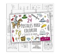 younikat tarjetas postales de cuentos para colorear 24 uds. I DIN A6 I niños adultos I para personalizar I Fairytale caballero I dv1548