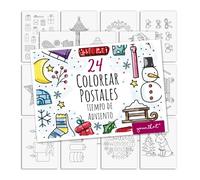 younikat Tarjetas postales de Navidad para colorear 24 piezas I DIN A6 I Niños y adultos I Para diseñar tú mismo I Temporada de Adviento Relajación I you0188