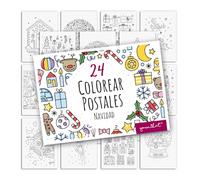 younikat Tarjetas postales de Navidad para colorear, 24 unidades, DIN A6, para niños y adultos, para personalizar, Adviento creativo, dv1531