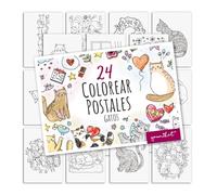younikat Tarjetas postales para colorear con gatos, 24 unidades, DIN A6, niños y adultos, para personalizar, idea de regalo, amantes de los gatos, mascota, you0209