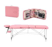YOUNIKE Camilla de Masaje Móvil Plegable Rosa y Ajustable en Altura Cama de Masaje de 3 Zonas Camilla de Estética Amplia Cama de Terapia Aluminio 186 x 60 cm