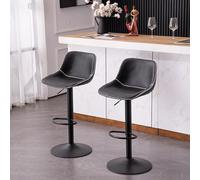 YOUNIKE Juego de 2 Taburetes Giratorios de Altura Ajustable, Sillas de Bar Vintage, Respaldo Alto Negro Cojín Suave para Casa, Bar, Isla de Cocina