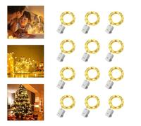 YOUNLEN 12 luces LED a pilas con 3 modos, 2 m, 20 LED, mini lámpara a batería de alambre de cobre, impermeable, DIY cadena luminosas para exteriores, Navidad, bodas, blanco cálido