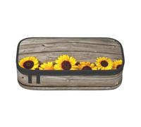 YounPrenG Estuche para lápices, Estuche para lápices Impreso de Gran Capacidad, Estuche para lápices, Estuche para lápices para Oficina y Escuela.Girasol sobre Madera rústica