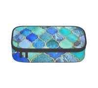 YounPrenG Estuche para lápices, Estuche para lápices Impreso de Gran Capacidad, Estuche para lápices, Estuche para lápices para Oficina y Escuela.Azulejo marroquí Decorativo Azul Cobalto Aqua Gold