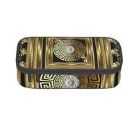 YounPrenG Estuche para lápices, Estuche para lápices Impreso de Gran Capacidad, Estuche para lápices, Estuche para lápices para Oficina y Escuela.Llave Griega geométrica Dorada Retro