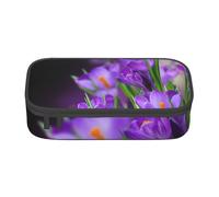 YounPrenG Estuche para lápices, Estuche para lápices Impreso de Gran Capacidad, Estuche para lápices, Estuche para lápices para Oficina y Escuela.Hojas Verdes y Flores moradas Impresas.