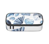 YounPrenG Estuche para lápices, Estuche para lápices Impreso de Gran Capacidad, Estuche para lápices, Estuche para lápices para Oficina y Escuela.Patrón de Conchas Azules sobre Blanco